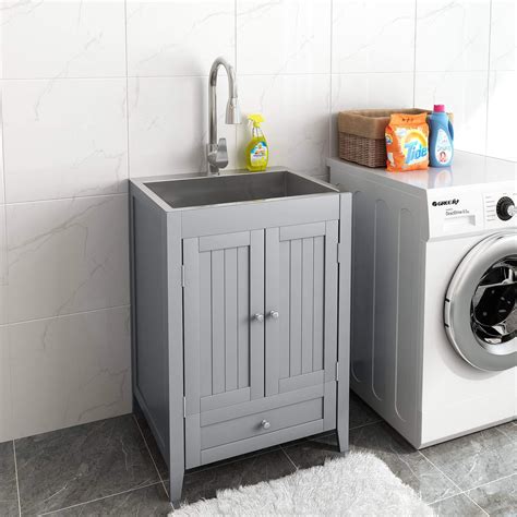 stainless steel large capacity laundry sink in cabinet|24 inch laundry sink cabinets.